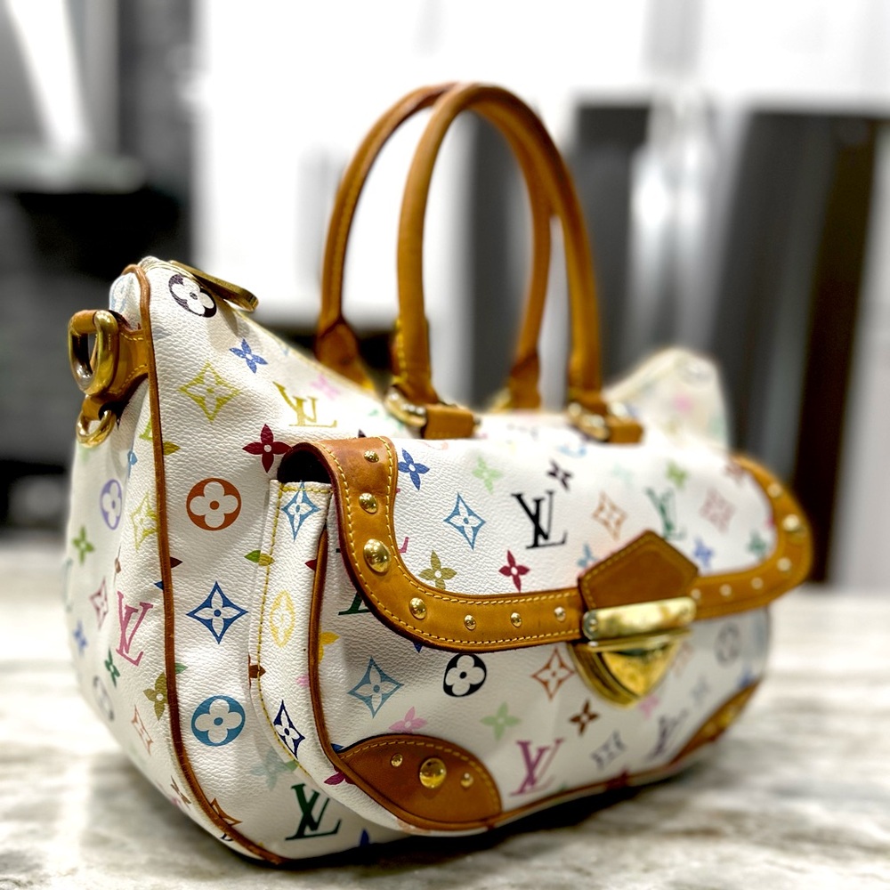 Authentic Louis Vuitton White Multicolored Monogram Leather/Studded Bag